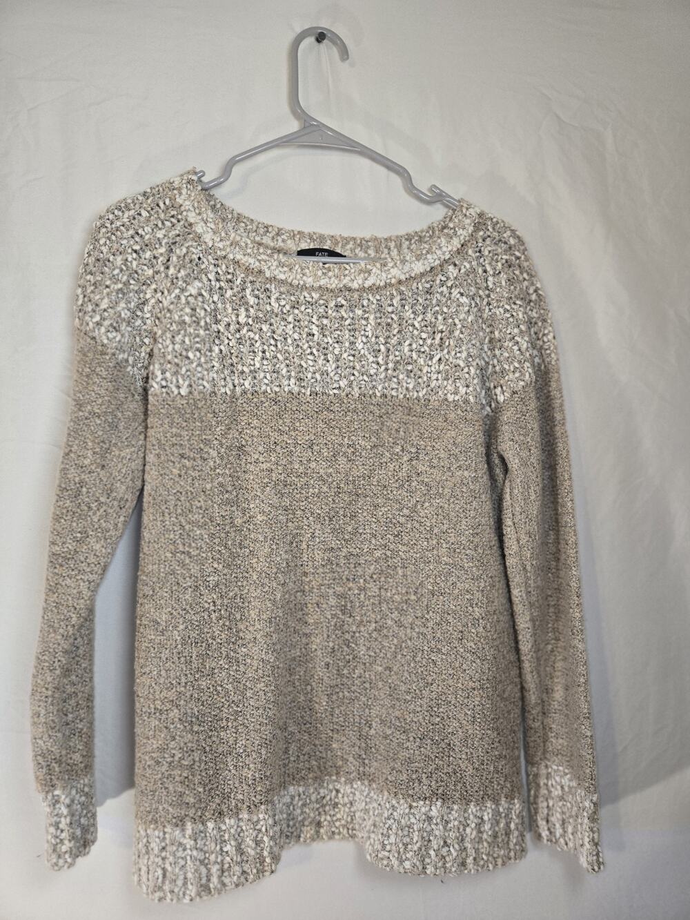 Fate US Womens Size XXL Loose Knit Two Toned Taupe White SWEATER Classic Chunky